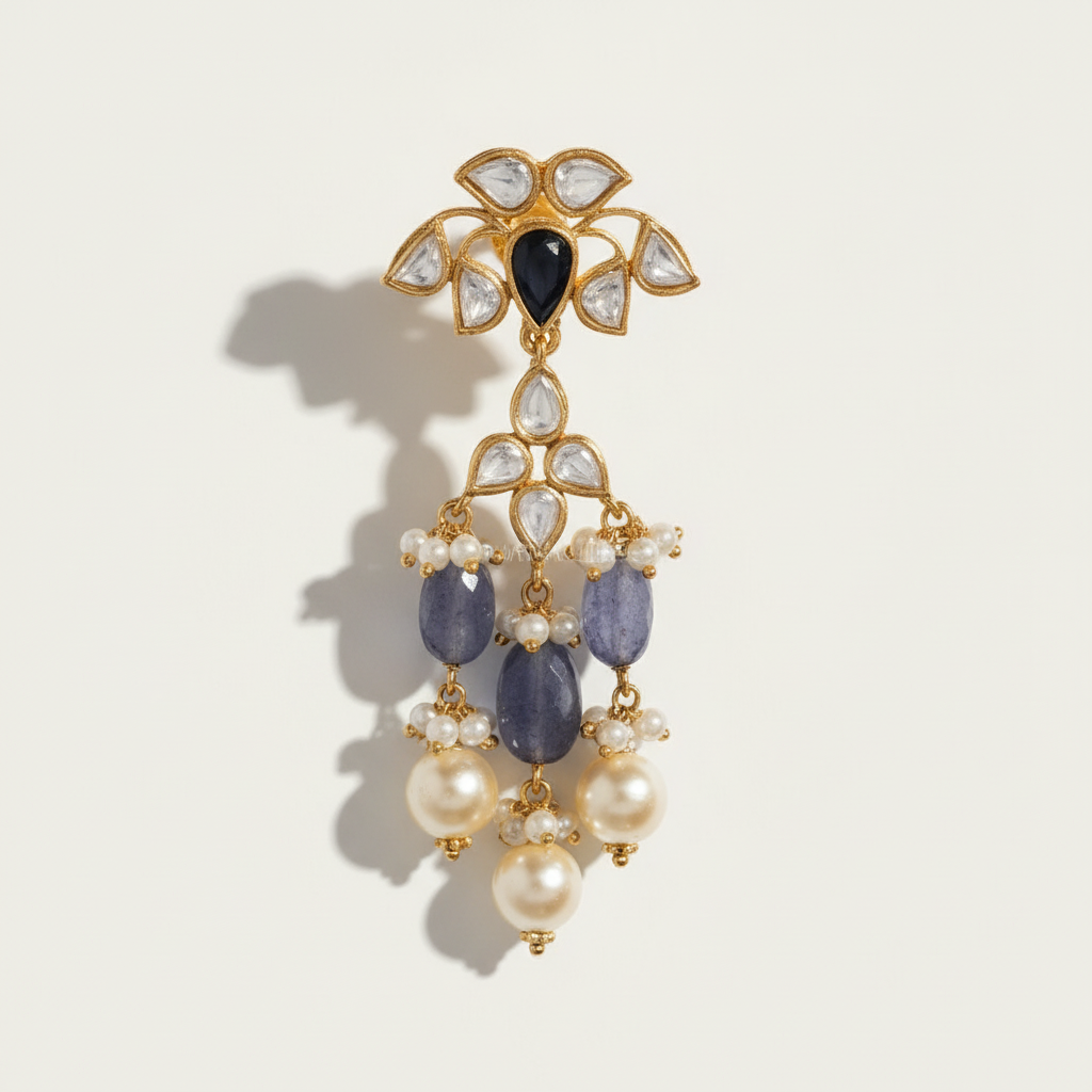 Blue Tanzanite Polki Pearl Necklace Set - ratnalijewels