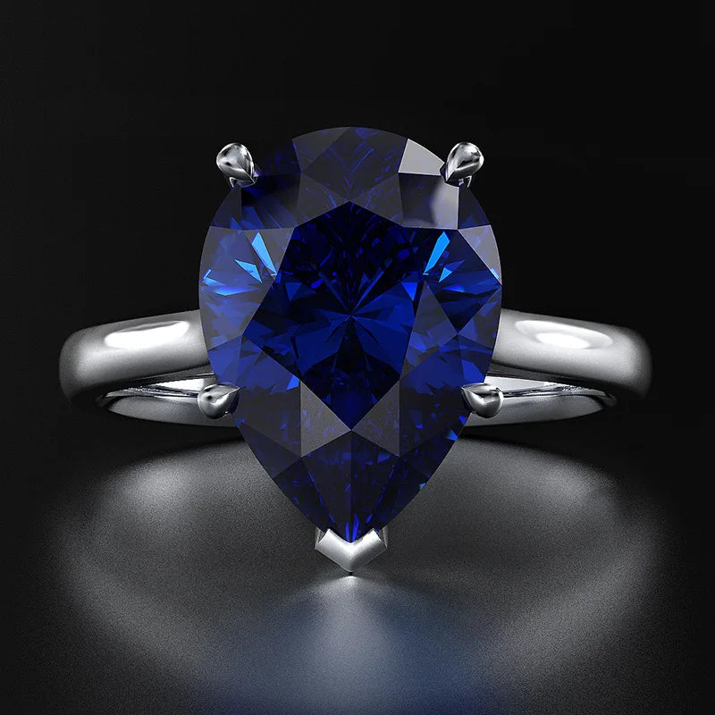 Blue teardrop solitaire silver ring - Ratnali Jewels