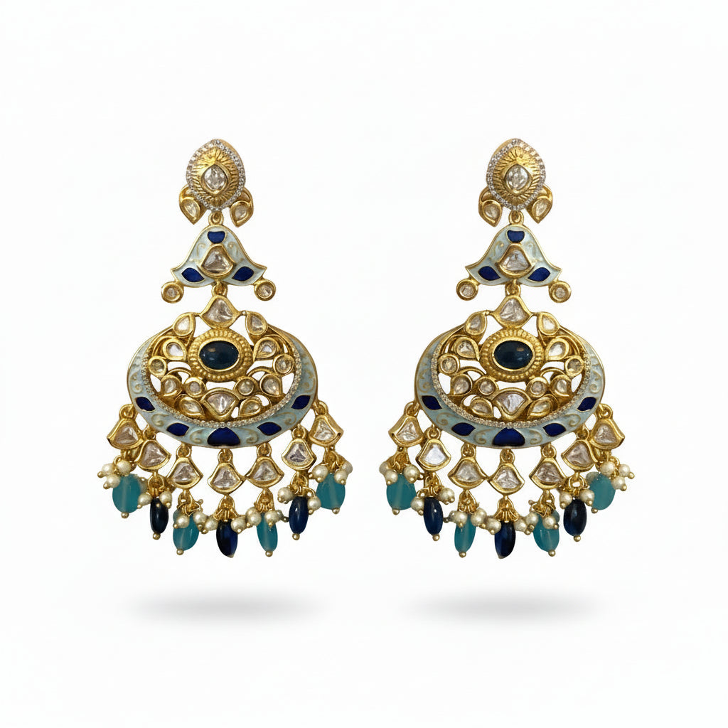 Nilambri Moti | Gold Plated Polki gemstone Earrings, Vintage-Inspired Indian Ethnic Style earrings - ratnalijewels