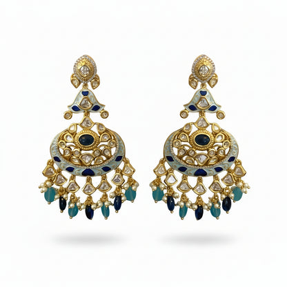 Nilambri Moti | Gold Plated Polki gemstone Earrings, Vintage-Inspired Indian Ethnic Style earrings - ratnalijewels