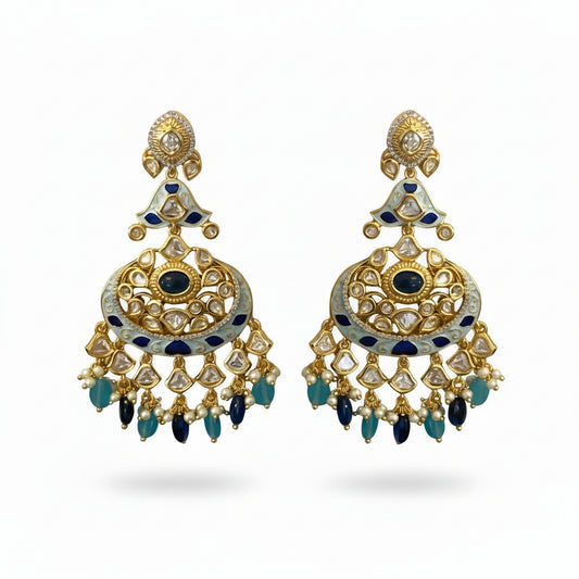 Nilambri Moti | Gold Plated Polki gemstone Earrings, Vintage-Inspired Indian Ethnic Style earrings - ratnalijewels
