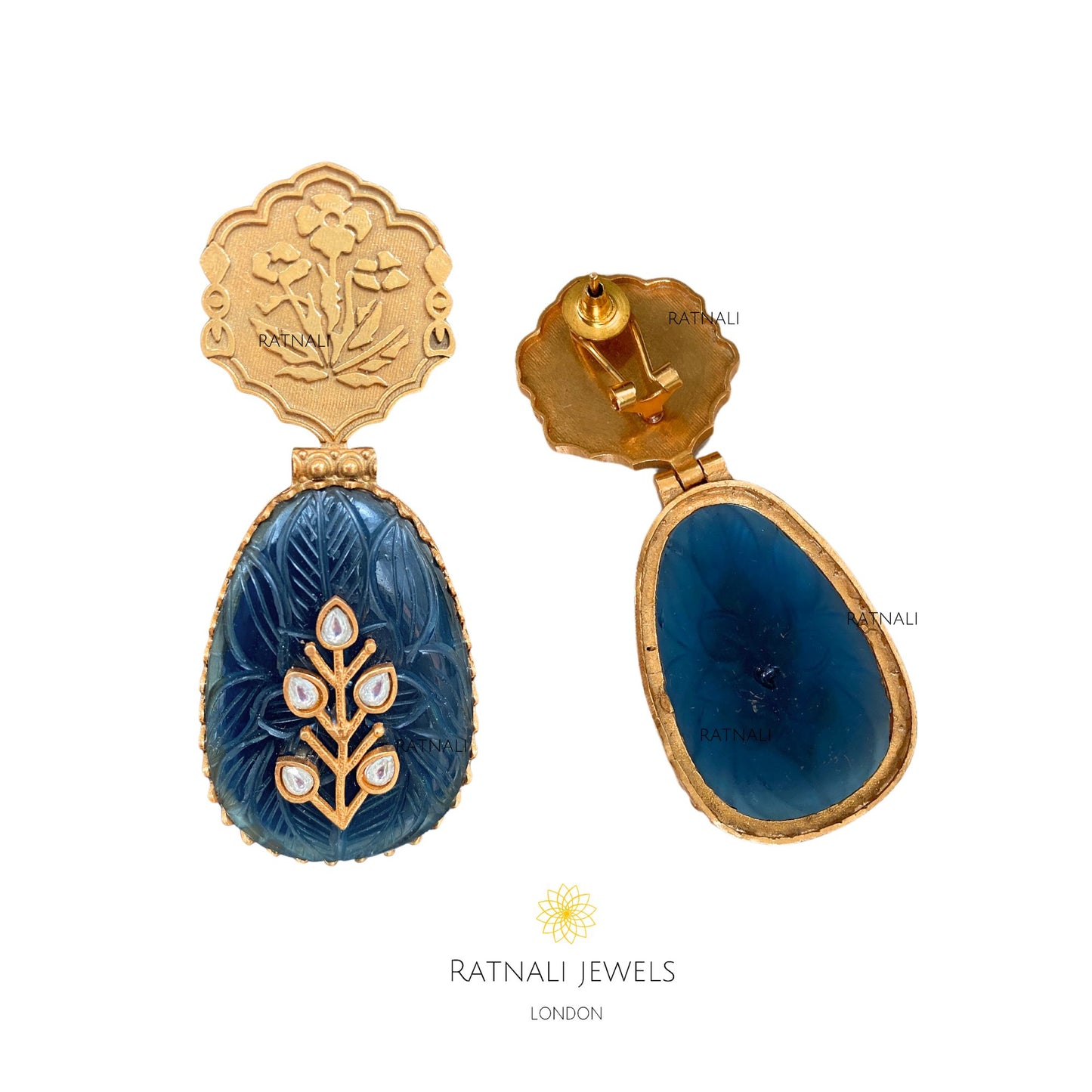 Nilambri Maya| Gold Plated Polki gemstone Earrings, Vintage-Inspired Indian Ethnic Style earrings - ratnalijewels
