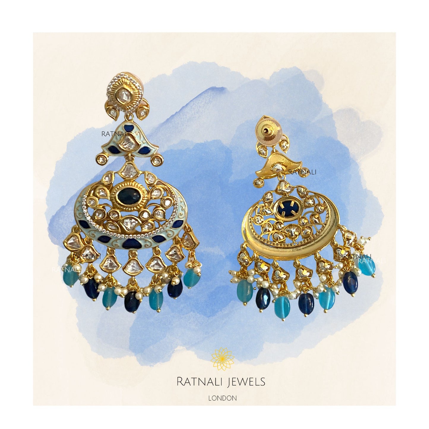 Nilambri Moti | Gold Plated Polki gemstone Earrings, Vintage-Inspired Indian Ethnic Style earrings - ratnalijewels