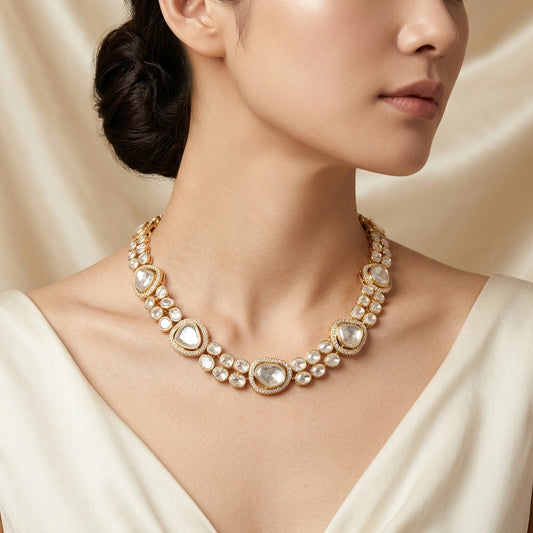 Classic Moissanite Polki Necklace - ratnalijewels