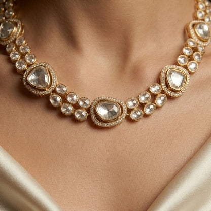 Classic Moissanite Polki Necklace - ratnalijewels