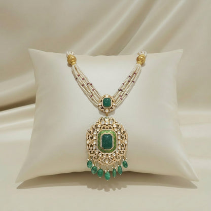 Emerald Polki Pendant Pearl Haar
