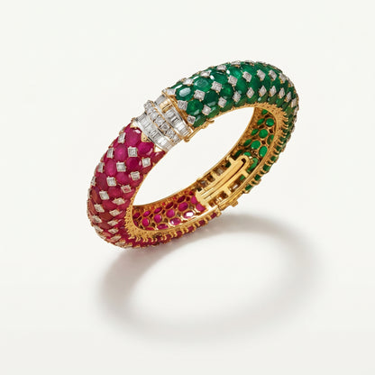 Emerald and Ruby Statement Kada Bangle - ratnalijewels