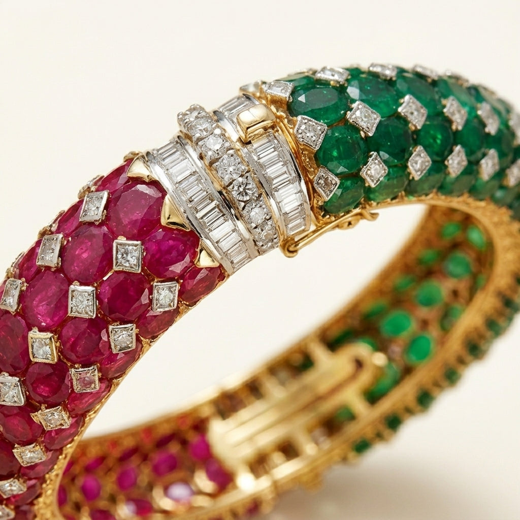 Emerald and Ruby Statement Kada Bangle - ratnalijewels