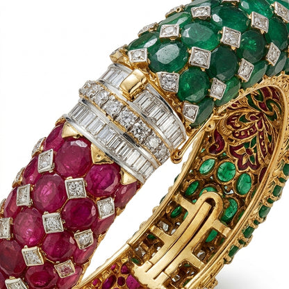Emerald and Ruby Statement Kada Bangle - ratnalijewels