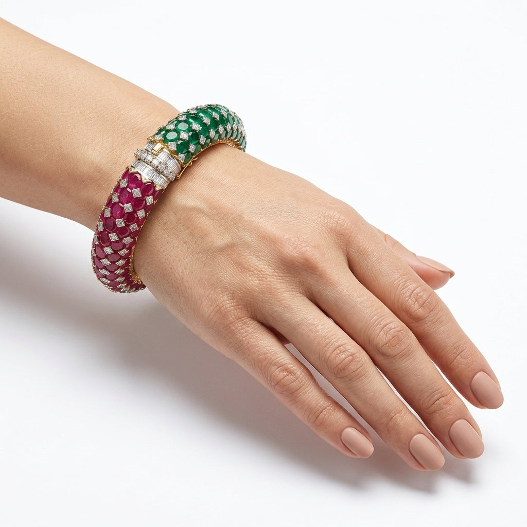 Emerald and Ruby Statement Kada Bangle - ratnalijewels