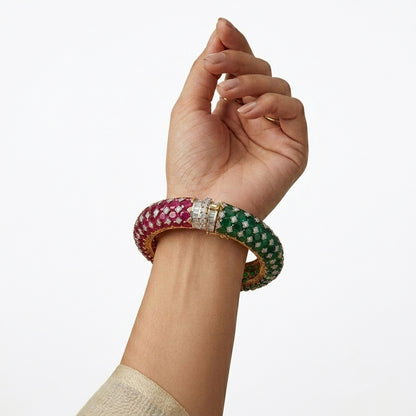 Emerald and Ruby Statement Kada Bangle - ratnalijewels