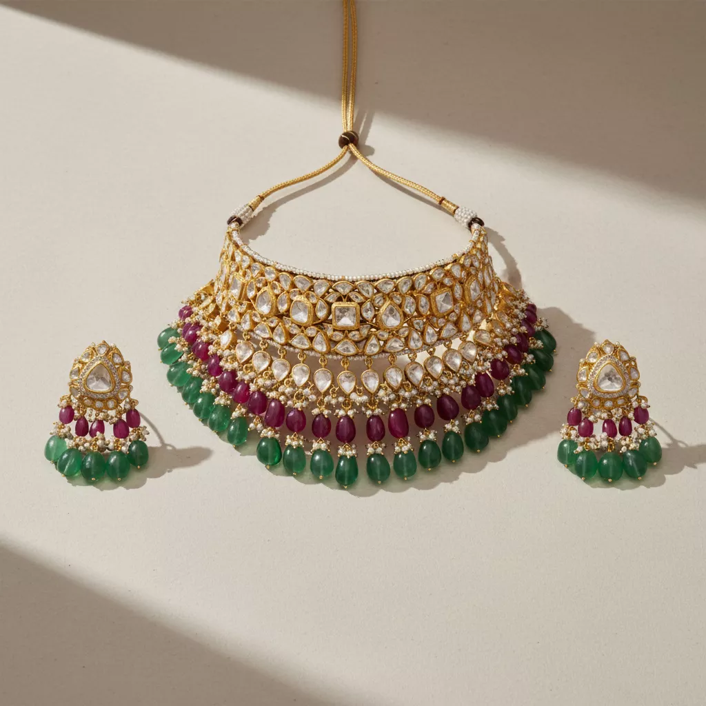 Polki Jadau Ruby and Emerald Bridal Set