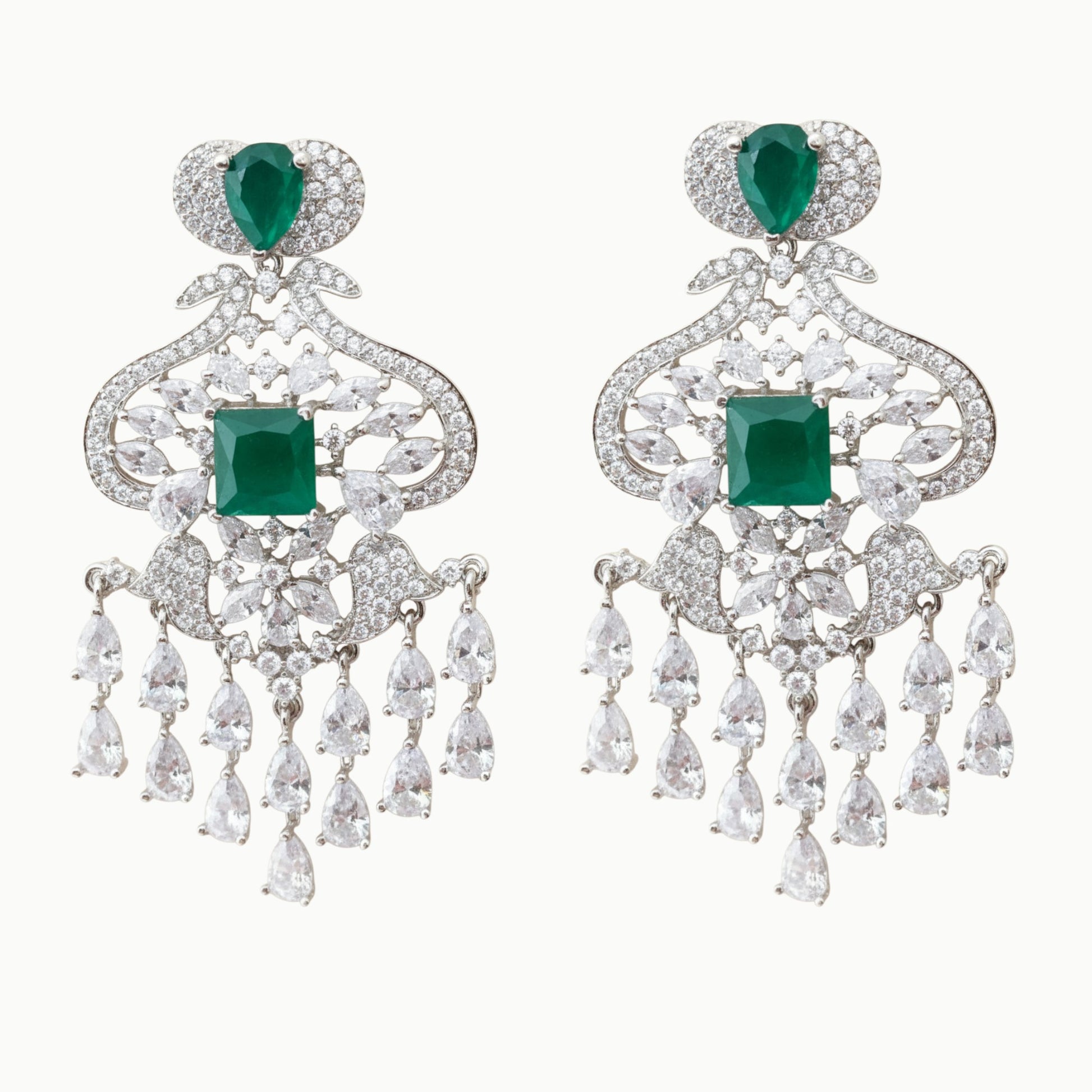 Emerald drop cz earrings