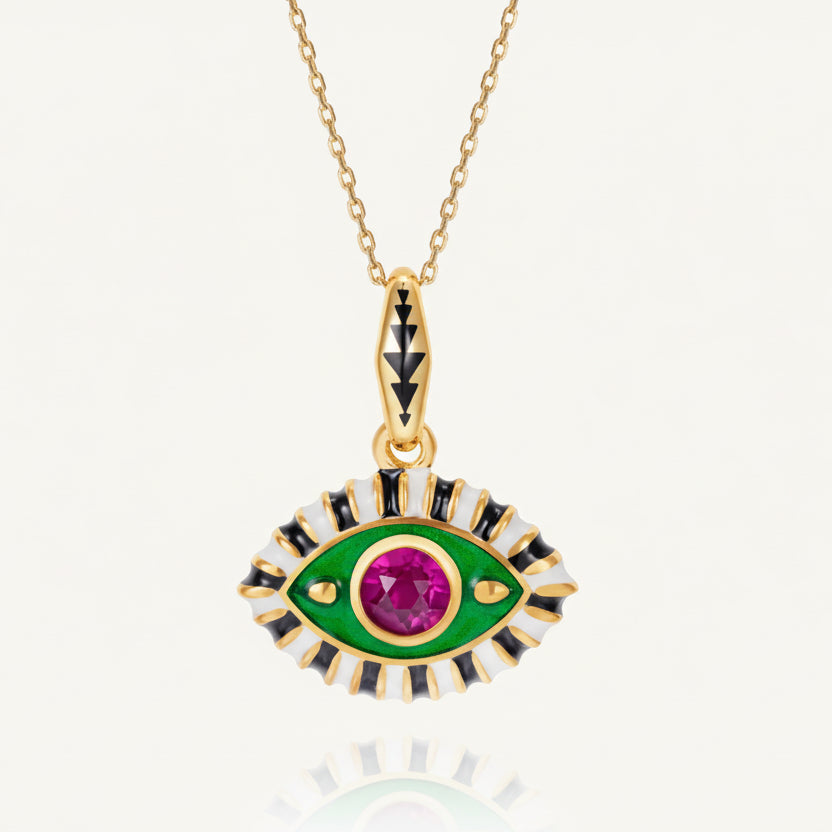 evil eye charm pendant green pink