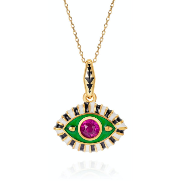 evil eye charm pendant green pink