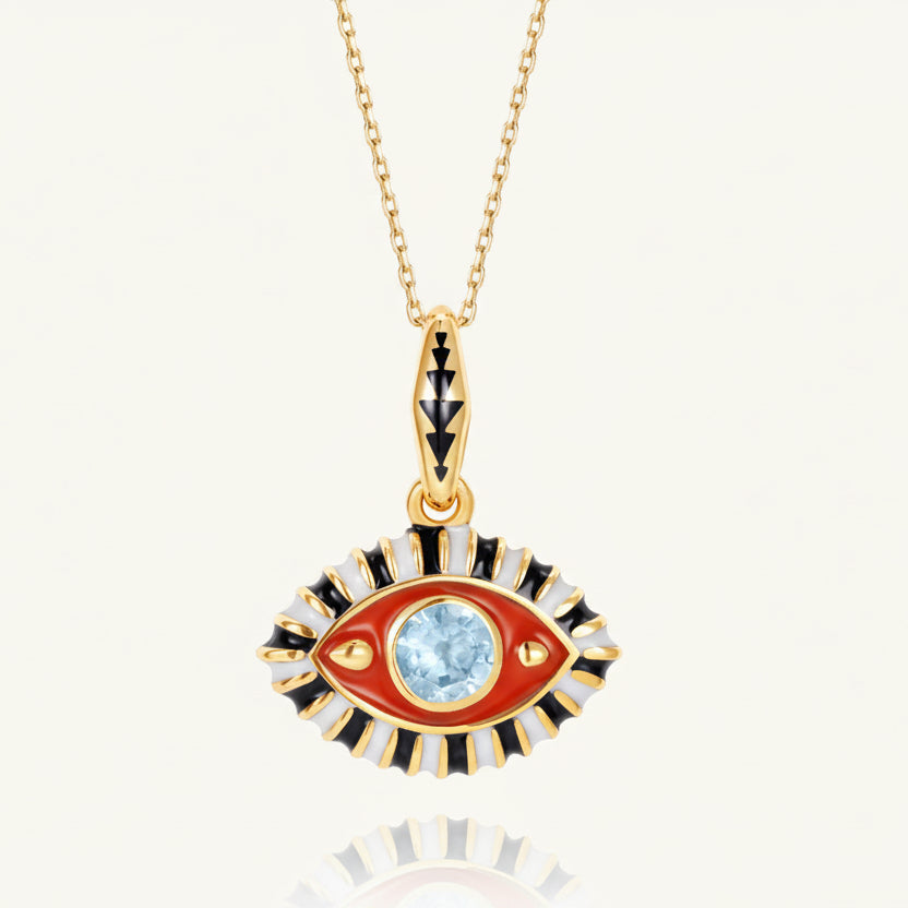 Evil eye diamond pendant red enamel