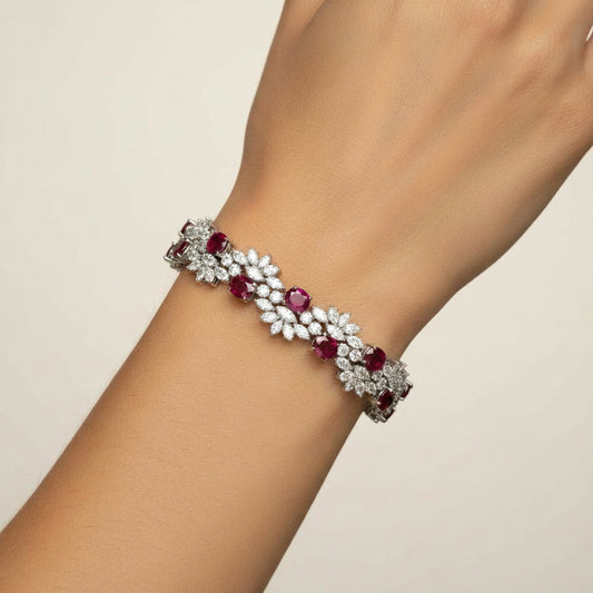 Floral Cluster Gemstone Tennis Bracelet - ratnalijewels