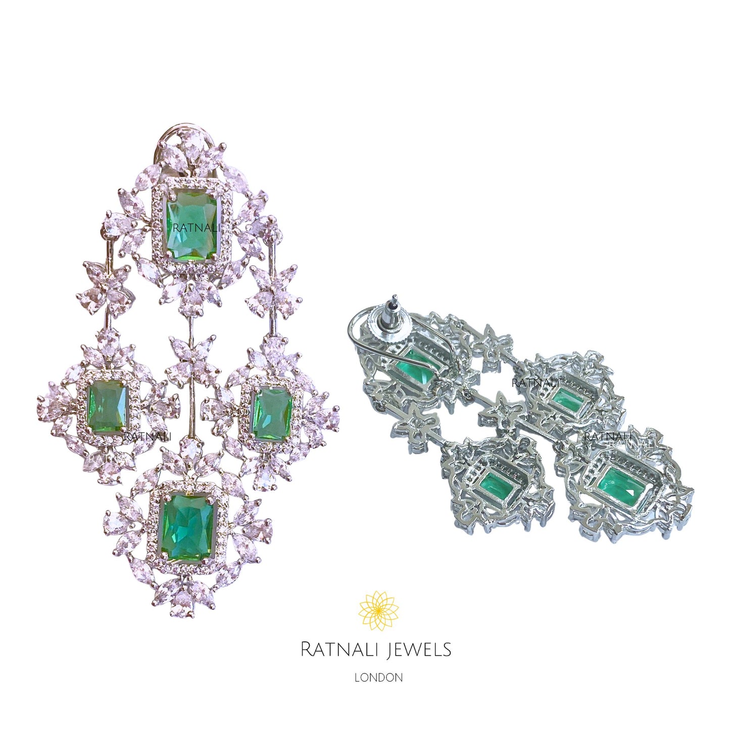 green gemstone chandelier earrings