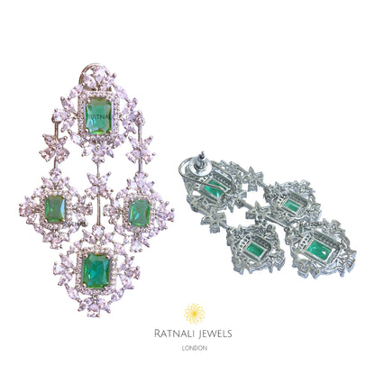 green gemstone chandelier earrings