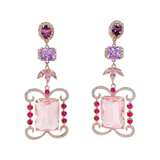 Pink tourmaline colour dangle earrings with zirconia crystals - Ratnali Jewels