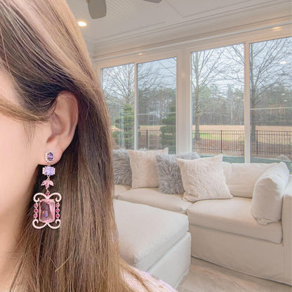 Pink tourmaline colour dangle earrings side view - Ratnali Jewels
