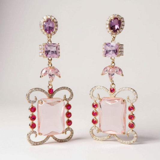 Pink tourmaline colour dangle earrings close up - Ratnali Jewels