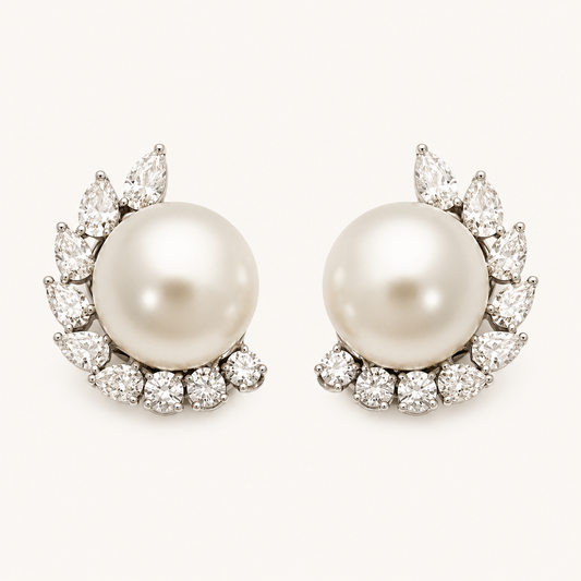 Pearl Curve Cluster Stud Earrings - ratnalijewels