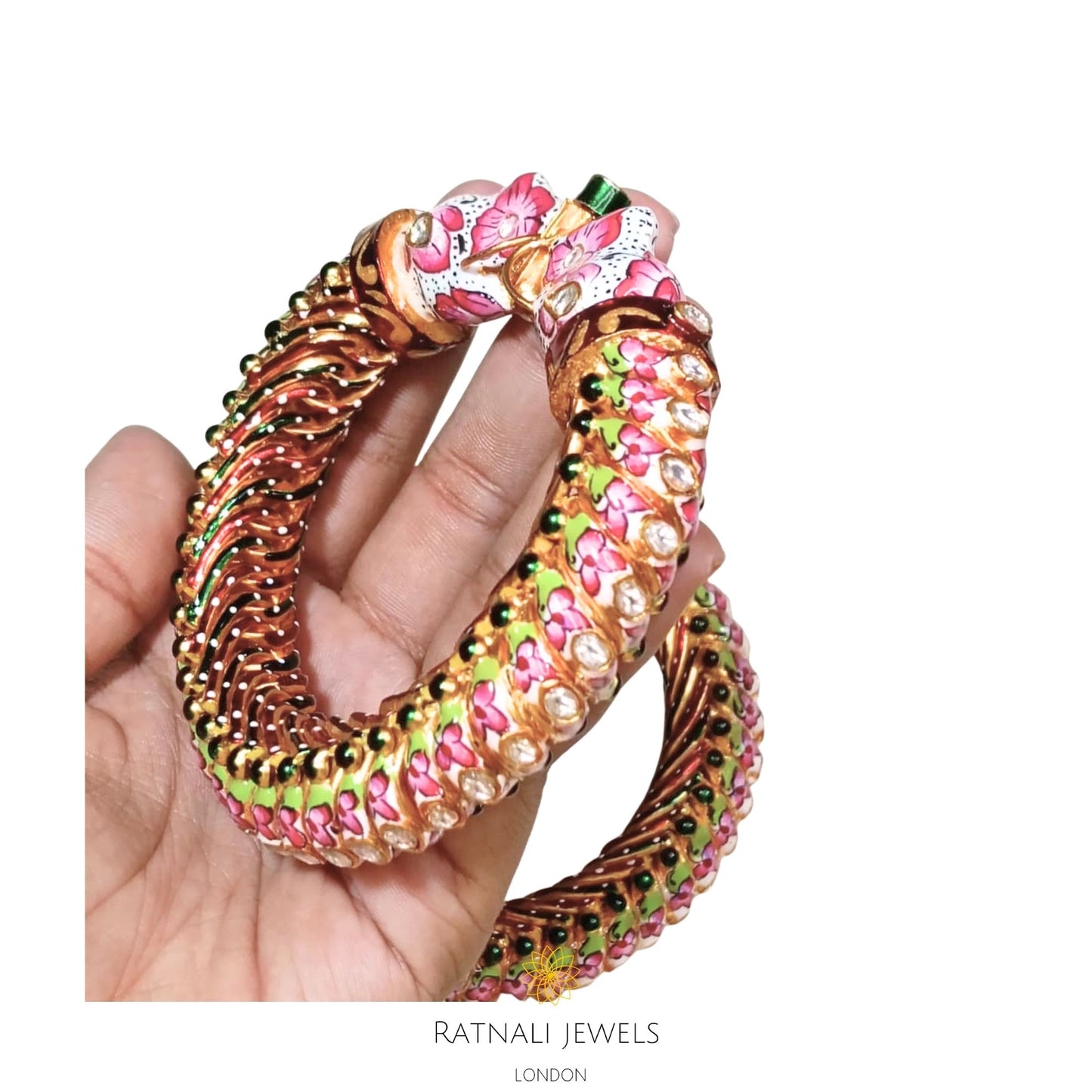 Handmade Indian Heritage Bangle for Women | 925 Silver Gold Plated Kada Bangle - ratnalijewels