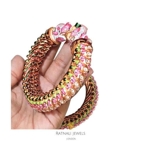 Handmade Indian Heritage Bangle for Women | 925 Silver Gold Plated Kada Bangle - ratnalijewels