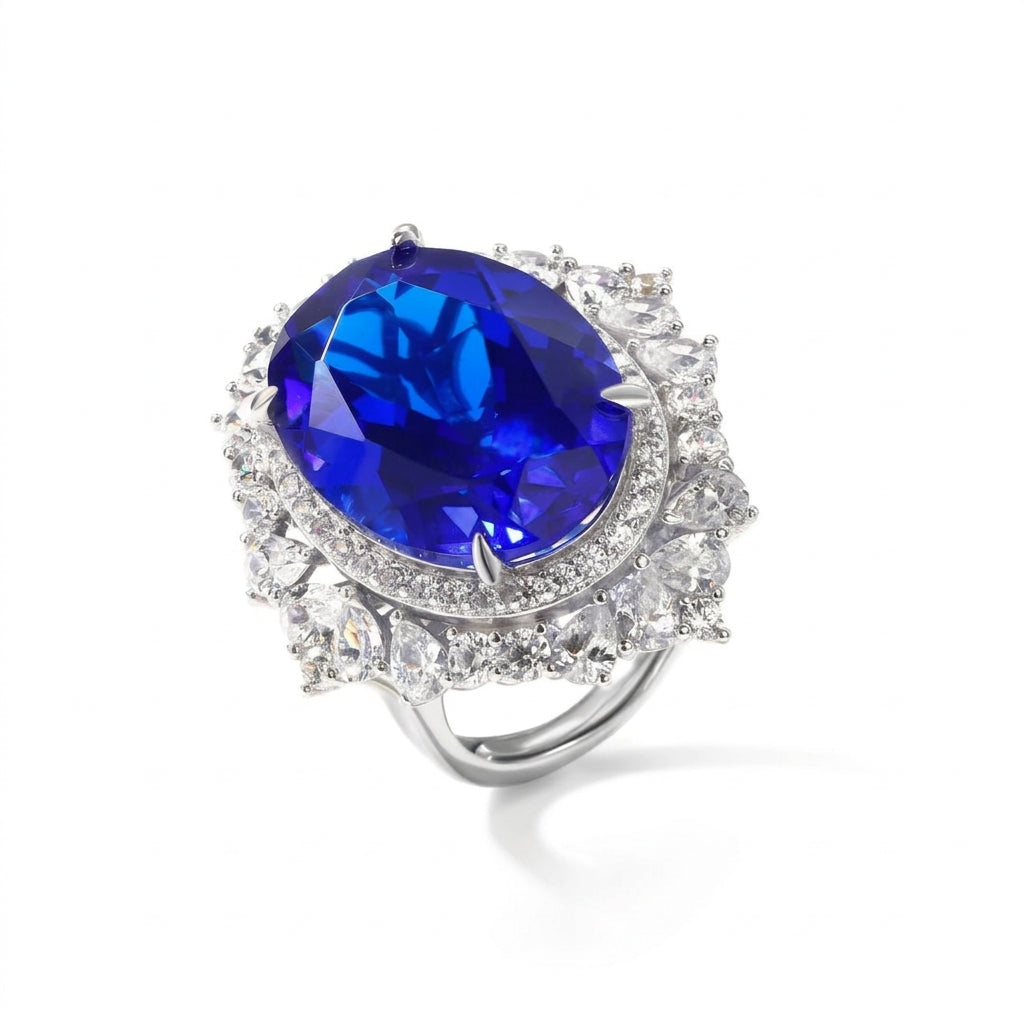 Lab Grown Blue Sapphire Silver Ring - Ratnali Jewels