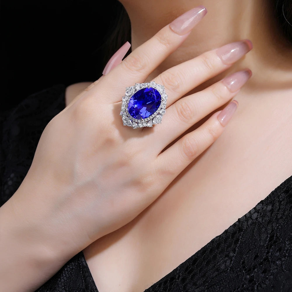 Lab Grown Blue Sapphire Silver Ring view 3 - Ratnali Jewels