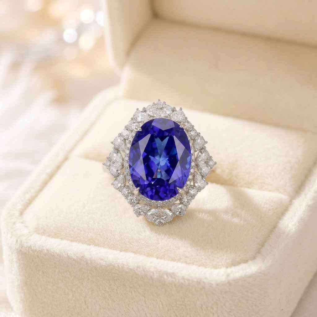 Lab Grown Blue Sapphire Silver Ring view 4 - Ratnali Jewels
