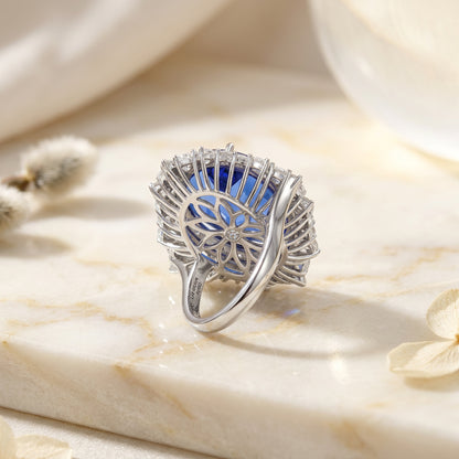 Lab Grown Blue Sapphire Silver Ring view 5 - Ratnali Jewels