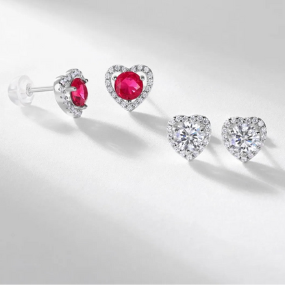 Ruby heart halo earrings with a clear stone design for comparison