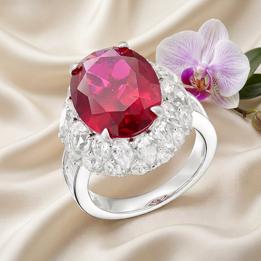 Lab Grown Ruby Statement Silver Ring view 4 - Ratnali Jewels