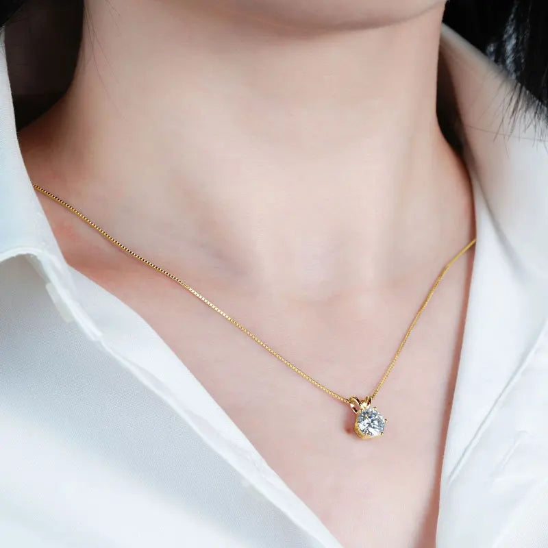 Moissanite Clavicle Solitaire Necklace in 925 Sterling Silver or 14K Gold Plated, Ratnali Jewels