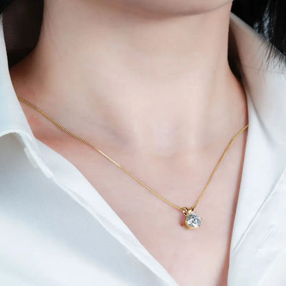 Moissanite Clavicle Solitaire Necklace in 925 Sterling Silver or 14K Gold Plated, Ratnali Jewels