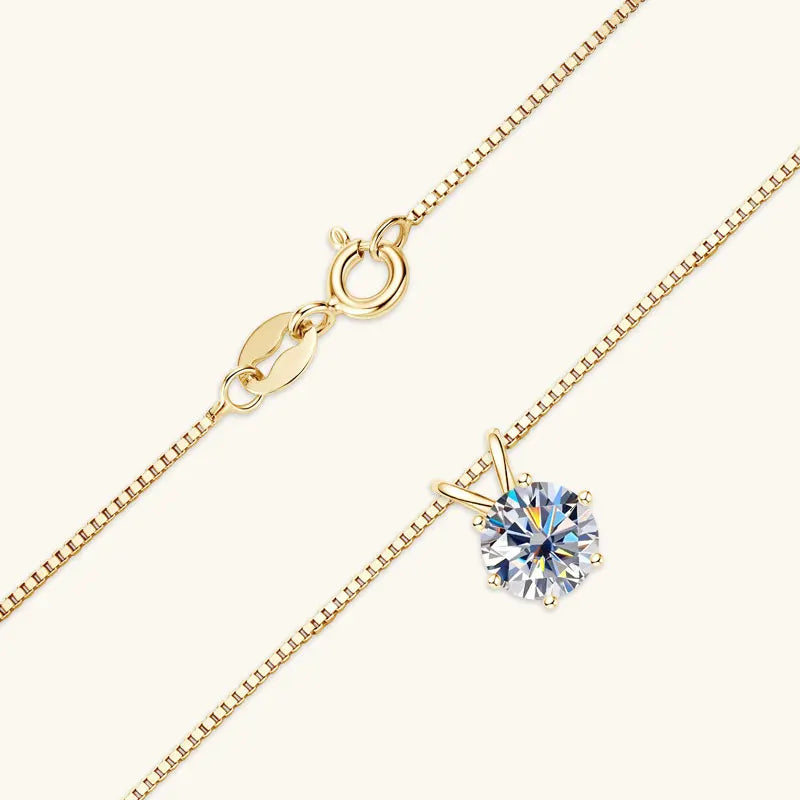 Moissanite Clavicle Solitaire Necklace in 925 Sterling Silver or 14K Gold Plated, view 3, Ratnali Jewels
