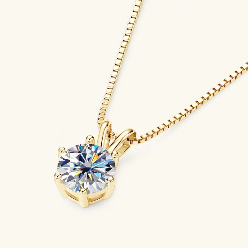 Moissanite Clavicle Solitaire Necklace in 925 Sterling Silver or 14K Gold Plated, view 4, Ratnali Jewels