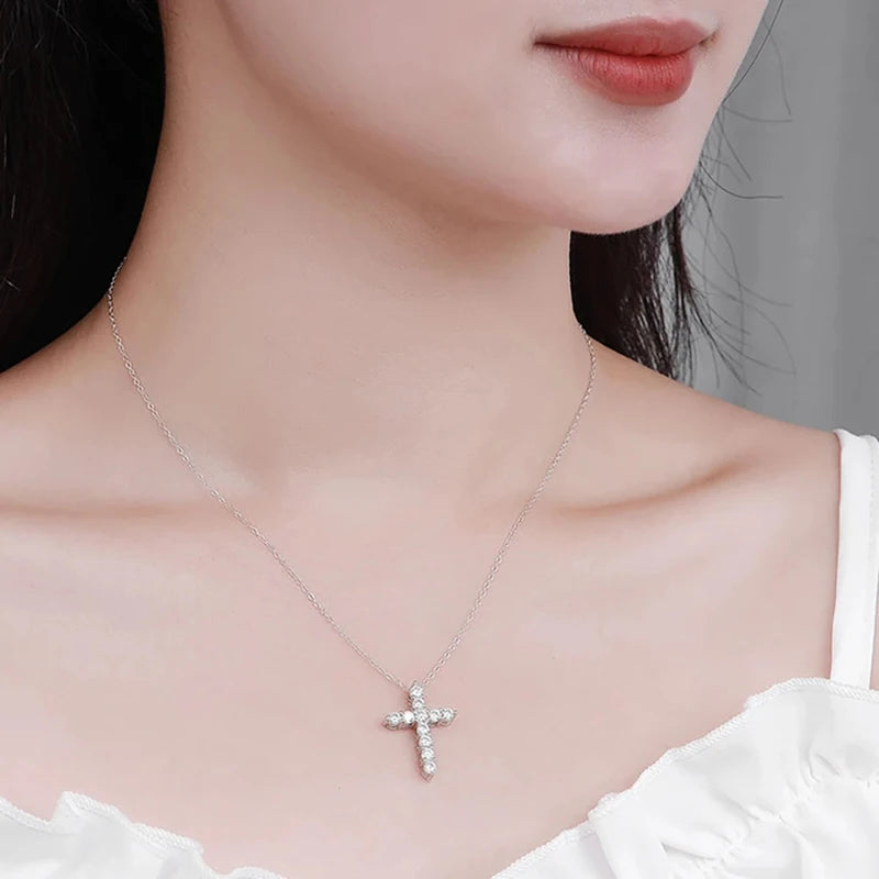Moissanite Cross Pendant Necklace in 14K Gold Filled, view 4, Ratnali Jewels