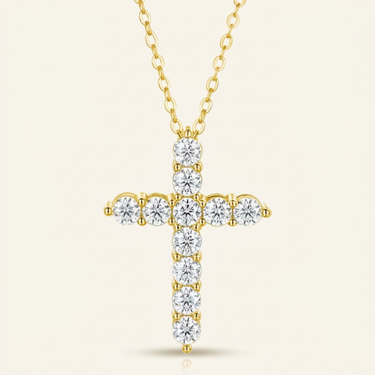 Moissanite Cross Pendant Necklace in 14K gold filled, Ratnali Jewels