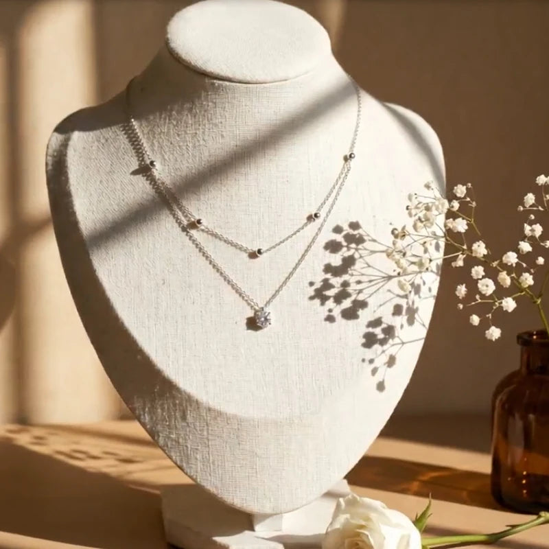 Moissanite Double Layer Pendant Necklace in 14K Gold Filled, view 4, Ratnali Jewels