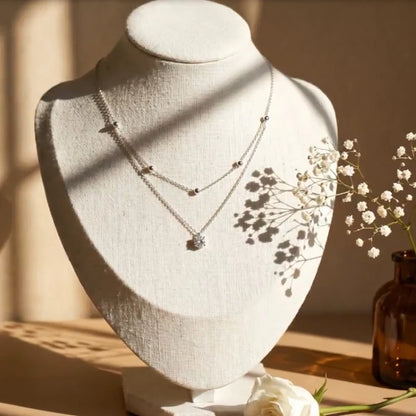 Moissanite Double Layer Pendant Necklace in 14K Gold Filled, view 4, Ratnali Jewels