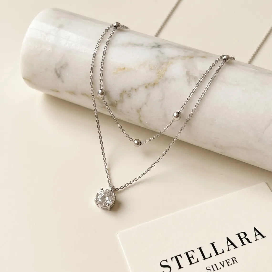 Moissanite Double Layer Pendant Necklace in 14K Gold Filled, view 5, Ratnali Jewels