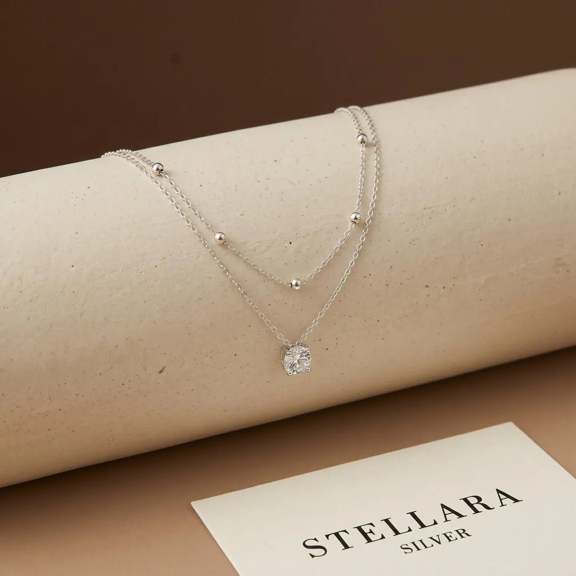Moissanite Double Layer Pendant Necklace in 14K Gold Filled, view 6, Ratnali Jewels