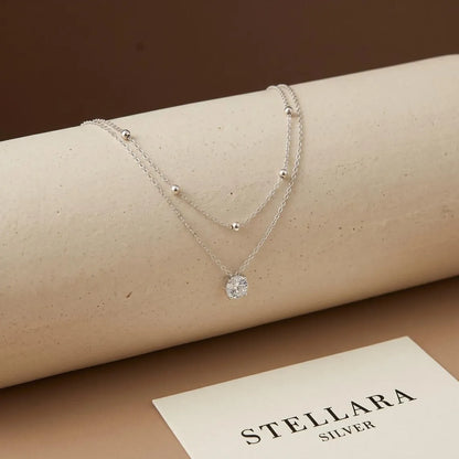 Moissanite Double Layer Pendant Necklace in 14K Gold Filled, view 6, Ratnali Jewels