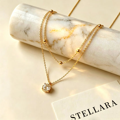 Moissanite Double Layer Pendant Necklace in 14K Gold Filled, view 7, Ratnali Jewels