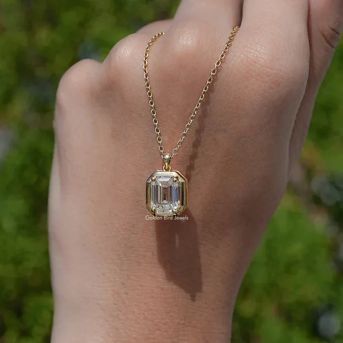 Moissanite Emerald Cut Solitaire Necklace in 14K Gold Filled, view 2, Ratnali Jewels