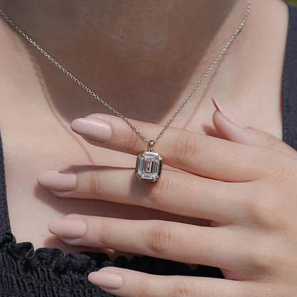 Moissanite Emerald Cut Solitaire Necklace in 14K Gold Filled, view 3, Ratnali Jewels