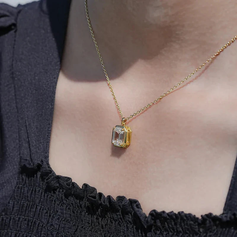 Moissanite Emerald Cut Solitaire Necklace in 14K Gold Filled, view 4, Ratnali Jewels